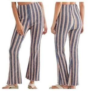 FREE PEOPLE Fine Line Slim High Waist Striped Flare Textured Boho Pants - Small